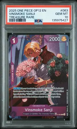 2025 ONE PIECE OP12-LEGACY OF THE MASTER TREASURE RARE VINSMOKE SANJI PSA 10 - Image 1