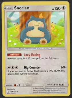 Snorlax 158/214 - Sun & Moon Unbroken Bonds Holo Rare Pokemon TCG NM - Image 1
