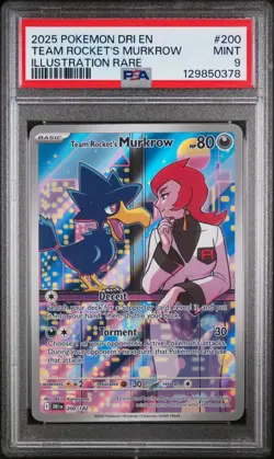 PSA 9 - Team Rocket's Murkrow 200/182 Illustration Rare Pokemon Destined Rivals - Image 1