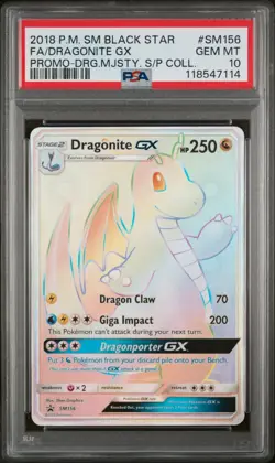 Pokemon SM Black Star Promo #SM156 Full Art Dragonite GX PSA 10 Gem Mint (2018) - Image 1