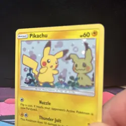 Pikachu & Mimikyu 2019 Sun and Moon Black Star Holo Promo SM162 Pokemon - Image 2