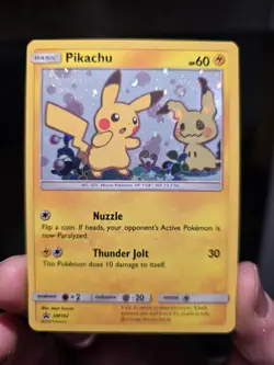 Pikachu & Mimikyu 2019 Sun and Moon Black Star Holo Promo SM162 Pokemon - Image 2