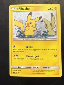 Pikachu & Mimikyu 2019 Sun Moon Black Star Holo Promo SM162 Pokemon (2 SWIRLS ) - Image 1