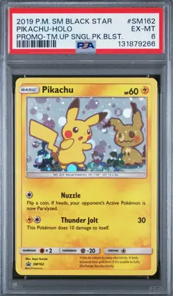 2019 POKEMON SM BLACK STAR PROMO #SM162 PIKACHU-HOLO PROMO-TM.UP PSA 6 - Image 1