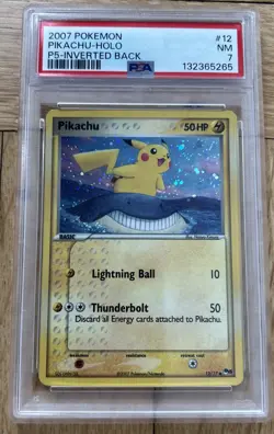 2007 Pokemon Pikachu Holo P5 Inverted Back #12 PSA 7 Freshly Graded!! - Image 1