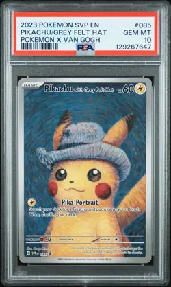 2023 POKEMON SVP POKEMON VAN GOGH PROMO #085 PIKACHU GREY FELT HAT PSA 10 - Image 1