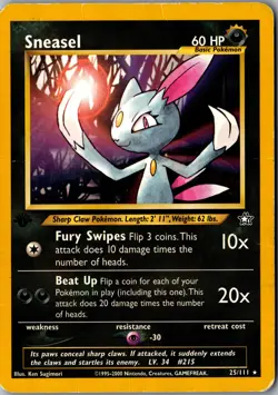 Sneasel 025/111 1st Edition Rare Neo Genesis MP Pokemon Card - Image 1