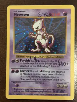 Pokemon TCG Mewtwo Base Set Shadowless Holo Rare 010/102 English Basic 60 HP - Image 1