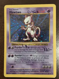 Pokemon TCG Mewtwo Base Set Shadowless Holo Rare 010/102 English Basic 60 HP - Image 2