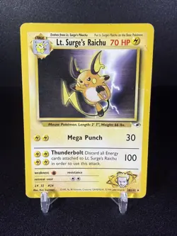 Pokemon TCG Lt. Surge's Raichu 28/132 Non-Holo Rare Unlimited Gym Heroes HP - Image 1