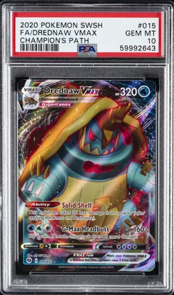 2020 POKEMON SWORD & SHIELD CHAMP'S PATH #015 FULL ART/DREDNAW VMAX PSA 10 - Image 1
