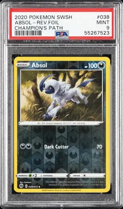 2020 POKEMON SWORD & SHIELD CHAMP'S PATH #038 ABSOL-REVERSE FOIL PSA 9 - Image 1