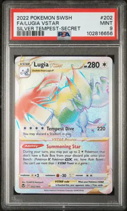 PSA 9 Lugia Vstar 202/195 Rainbow Secret Rare Silver Tempest Pokemon Card - Image 1