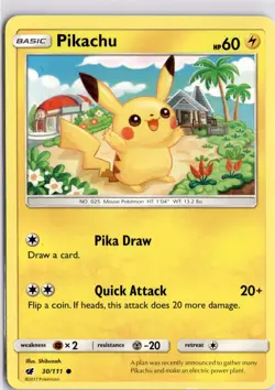 Pokemon Pikachu 30/111 Sun Moon Crimson Invasion Common Trading Card TCG - Image 3