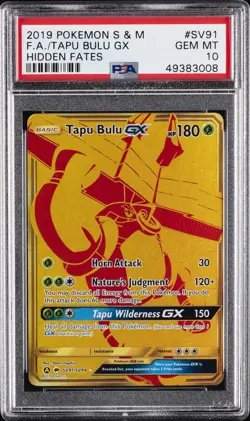 2019 POKEMON SUN & MOON HIDDEN FATES #SV91 FULL ART/TAPU BULU GX PSA 10 - Image 1