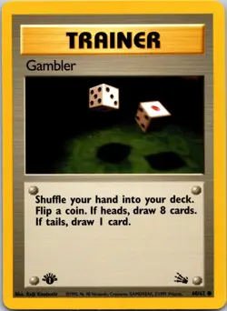 Gambler 60/62 Fossil 1st Edition LP Pokemon Card TCG - Image 1