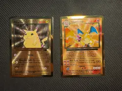 Pokemon TCG Celebrations PremiumGold Metal Promo Cards Pikachu and Charizard LP+ - Image 1