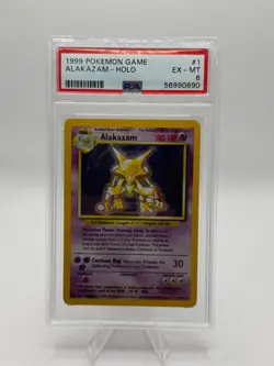 1999 Pokemon TCG Alakazam 001/102 Base Set Holo PSA 6 - Image 1