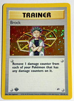 Pokemon TCG Brock 1st Edition Rare Holo Card #15/132 Gym Heros - Image 1