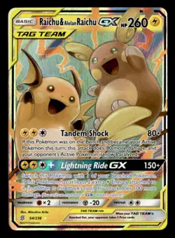Raichu & Alolan Raichu GX Ultra Rare SM - Unified Minds 54/236 NM Pokemon TCG - Image 1