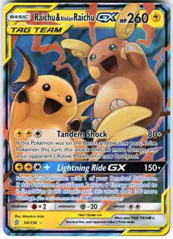 Raichu & Alolan Raichu GX 54/236 Pokemon SM - Unified Minds Holo Ultra Rare NM - Image 1