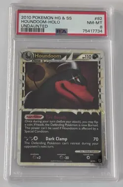 Pokemon 2010 HeartGold & SoulSilver Undaunted #82 Houndoom-Holo PSA 8 - Image 1