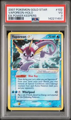 2007 POKEMON EX POWER KEEPERS GOLD STAR #102 VAPOREON-HOLO PSA 3 - Image 1