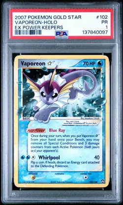 2007 POKEMON EX POWER KEEPERS GOLD STAR #102 VAPOREON-HOLO PSA 1 - Image 1