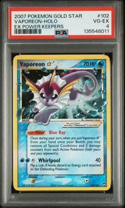 2007 POKEMON EX POWER KEEPERS GOLD STAR #102 VAPOREON-HOLO PSA 4 - Image 1