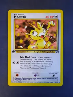 Pokemon Card Team Rocket 1st Edition Regular Finish Meowth 62/82 Vintage - Image 1
