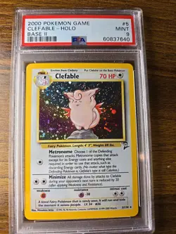 Pokemon TCG Clefable Holo Unlimited Rare Card Base Set 2, 5/130 PSA 9 - Image 1