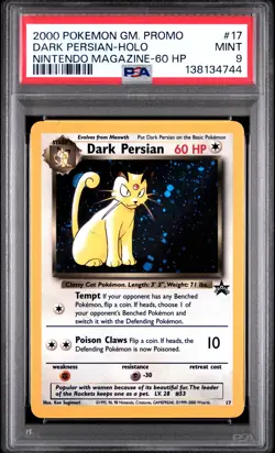 2000 POKEMON GAME PROMO NINTENDO MAGAZINE-60 HP #17 DARK PERSIAN-HOLO PSA 9 - Image 1