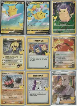 Pokemon Celebrations 9 Card Lot - Surfing Pikachu No Duplicates - Image 1