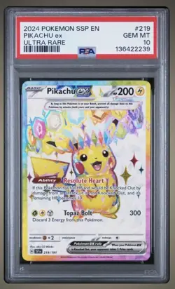 2024 Pokemon SV Surging Sparks SSP EN Pikachu Ex #219/191 PSA 10 - Image 1