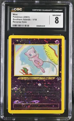 CGC 8 Mew 2001 Southern Islands 1/18 Reverse Holo Pokemon Card - Image 1