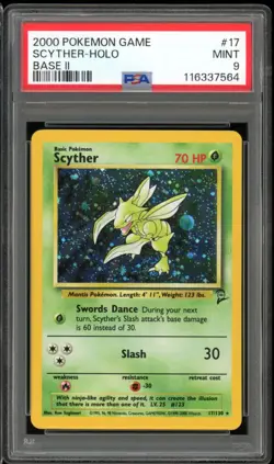 2000 Pokemon Base Set 2 #17 Scyther Holo PSA 9 Mint - Image 1