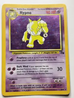 1999 Pokemon TCG Hypno 8/62 Fossil Set Holo Rare Card Vintage WOTC MP - Image 1