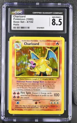 CGC 8.5 Charizard 1999 Base Set 4/102 Holo Pokemon Card - Image 1