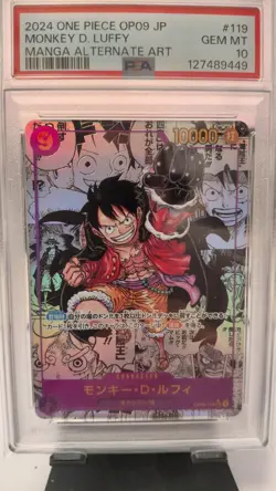 2024 One Piece Japanese OP09 Manga Alt Art #119 Monkey D Luffy PSA 10 GEM MINT - Image 1