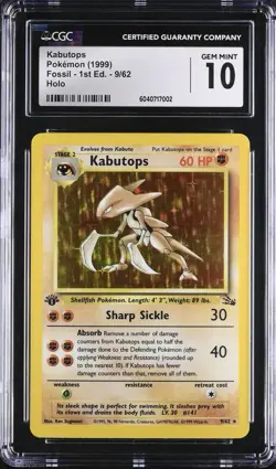 1999 Pokemon 1st Edition Fossil #9 Kabutops Holo Rare CGC 10 GEM MINT WOTC Card - Image 2