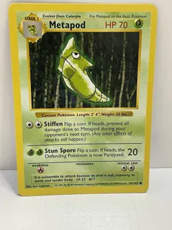 Pokemon WOTC TCG Vintage Metapod 054/102 Base Set (Shadowless) Regular LP - Image 1