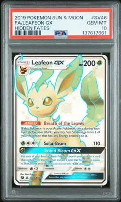 2019 POKEMON SUN & MOON HIDDEN FATES #SV46 FULL ART/LEAFEON GX PSA 10 - Image 1