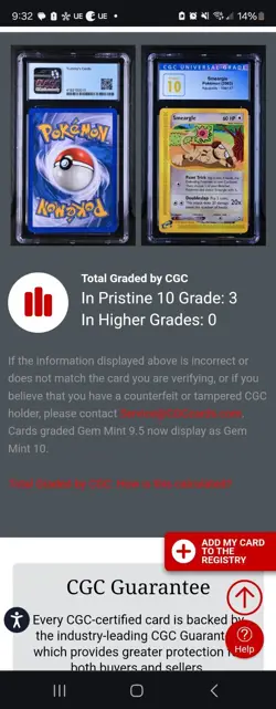 (POP 3) CGC 10 PRISTINE Pokemon Smeargle 109/147 Aquapolis 2003 Ereader - Image 4