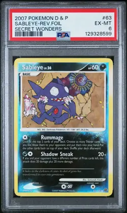 2007 POKEMON DIAMOND & PEARL SECRET WONDERS #63 SABLEYE-REVERSE FOIL PSA 6 - Image 1