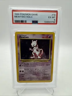 1999 Pokemon TCG Game Mewtwo HOLO Base Set 10/102 PSA 6 - Image 1