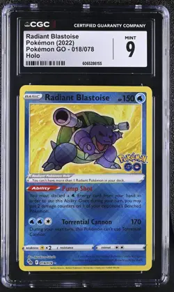 Pokemon Radiant Blastoise Holo 2022 Pokemon GO 018/078 CGC Mint 9 - Image 1