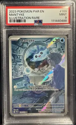 Pokemon TCG SV04 Paradox Rift Mantyke Illustration Rare Holo 189/182 PSA 9 - Image 1