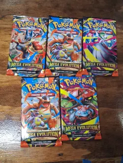 Lot Of 5 Pokemon Mega Evolution Booster Packs - Image 1