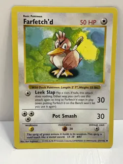 Pokemon WOTC VTG Farfetch'd 027/102 Base Set (Shadowless) Regular LP - Image 1