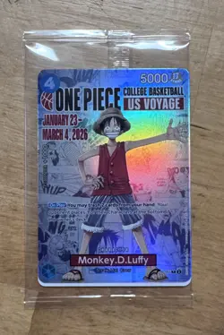 One Piece Monkey.D.Luffy College Basketball US Voyage Promo Card Sealed - Image 1